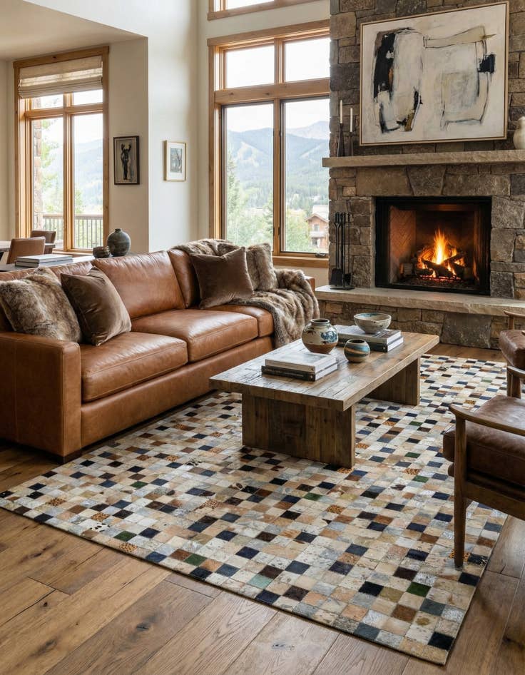 Detail image of 5' 1 x 8' Cowhide Leather Rug