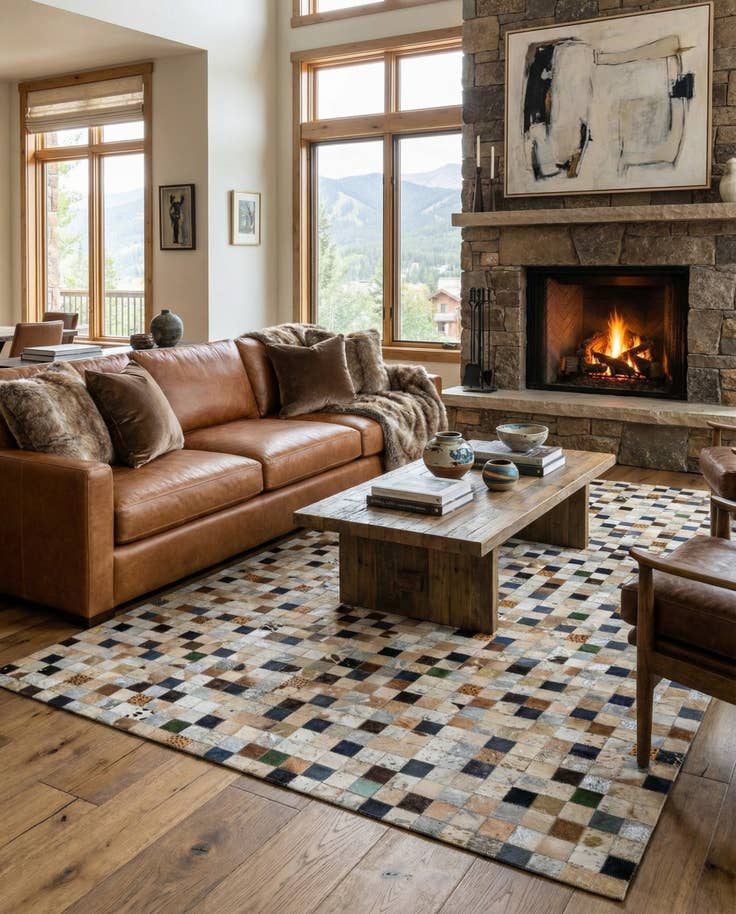 Detail image of 5' 1 x 8' Cowhide Leather Rug