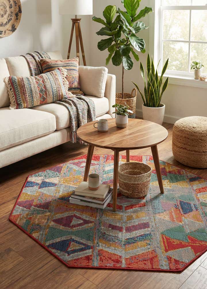 4' x 4' Easy-Clean Modern Indoor / Outdoor Octagon Rug