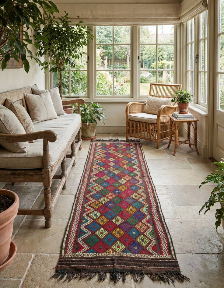 Detail image of 2' x 7' 7  Hand Knotted Kilim Fars Persian Wool Runner Rug