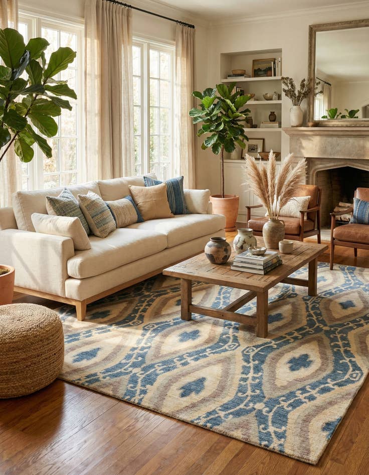 Detail image of 5' x 6' 5  Hand Knotted Ikat Rug