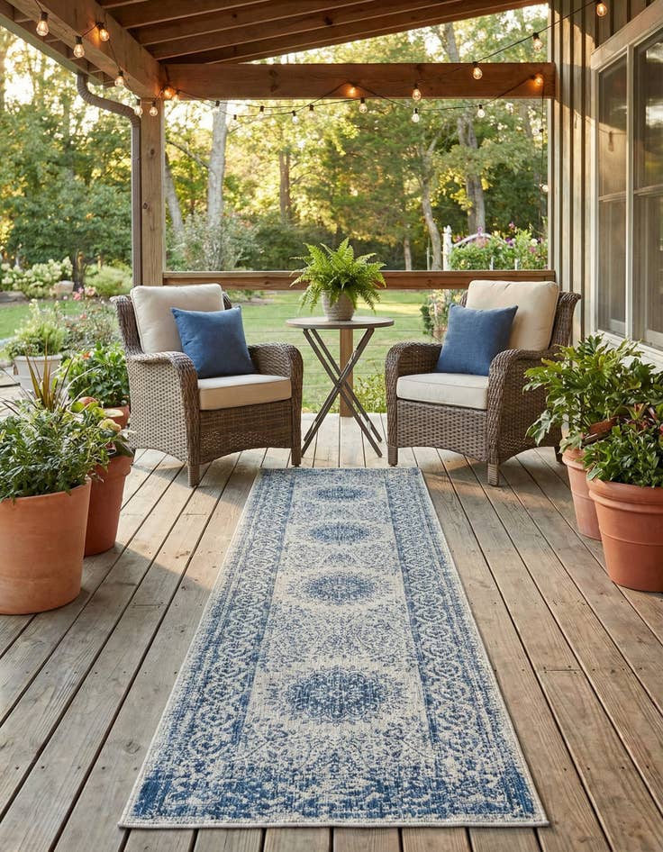 Detail image of 2' 7 x 12'  Washable Traditional Indoor / Outdoor Runner Rug