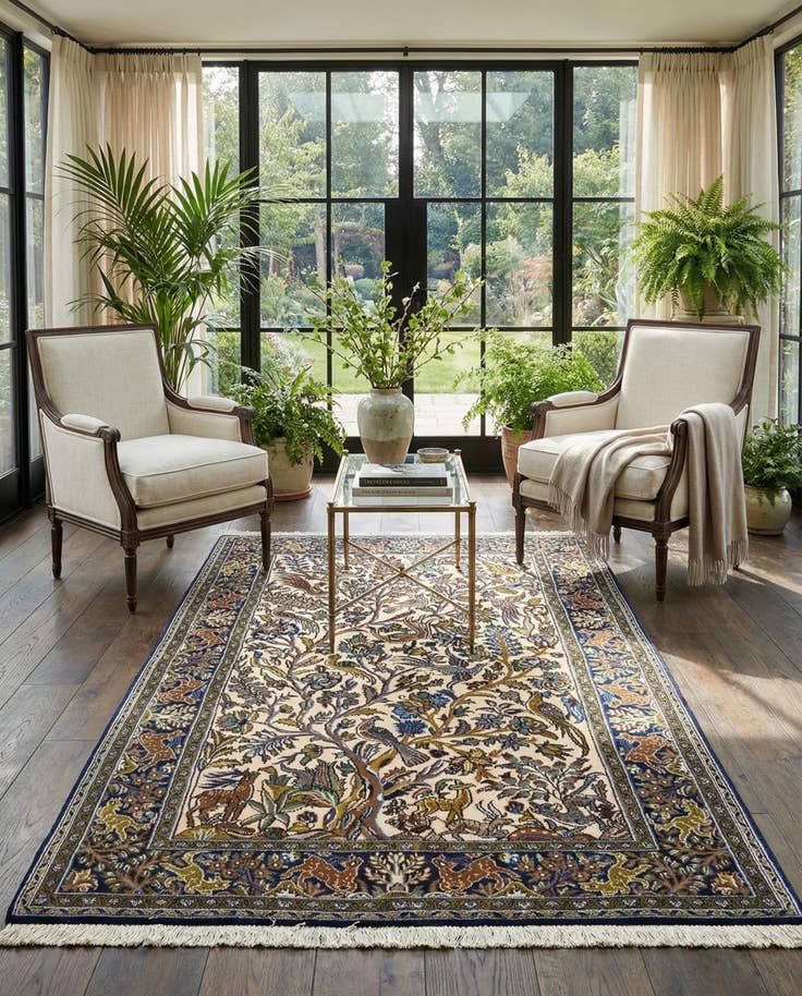 Detail image of 3' 4 x 5' 7 Hand Knotted Qom Persian Rug