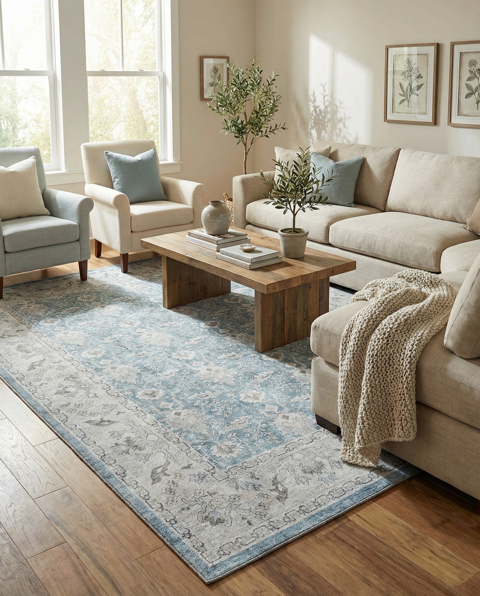 Teal blue Washable Timeless Rug