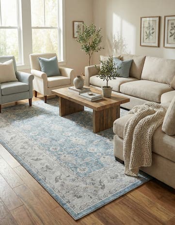 Teal blue Washable Timeless Rug