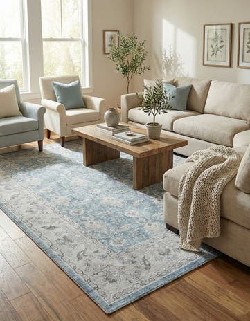 Teal blue Washable Timeless Rug