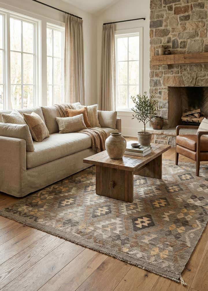 5' 2 x 6' 3 Hand Woven Kilim Maymana Wool Rug