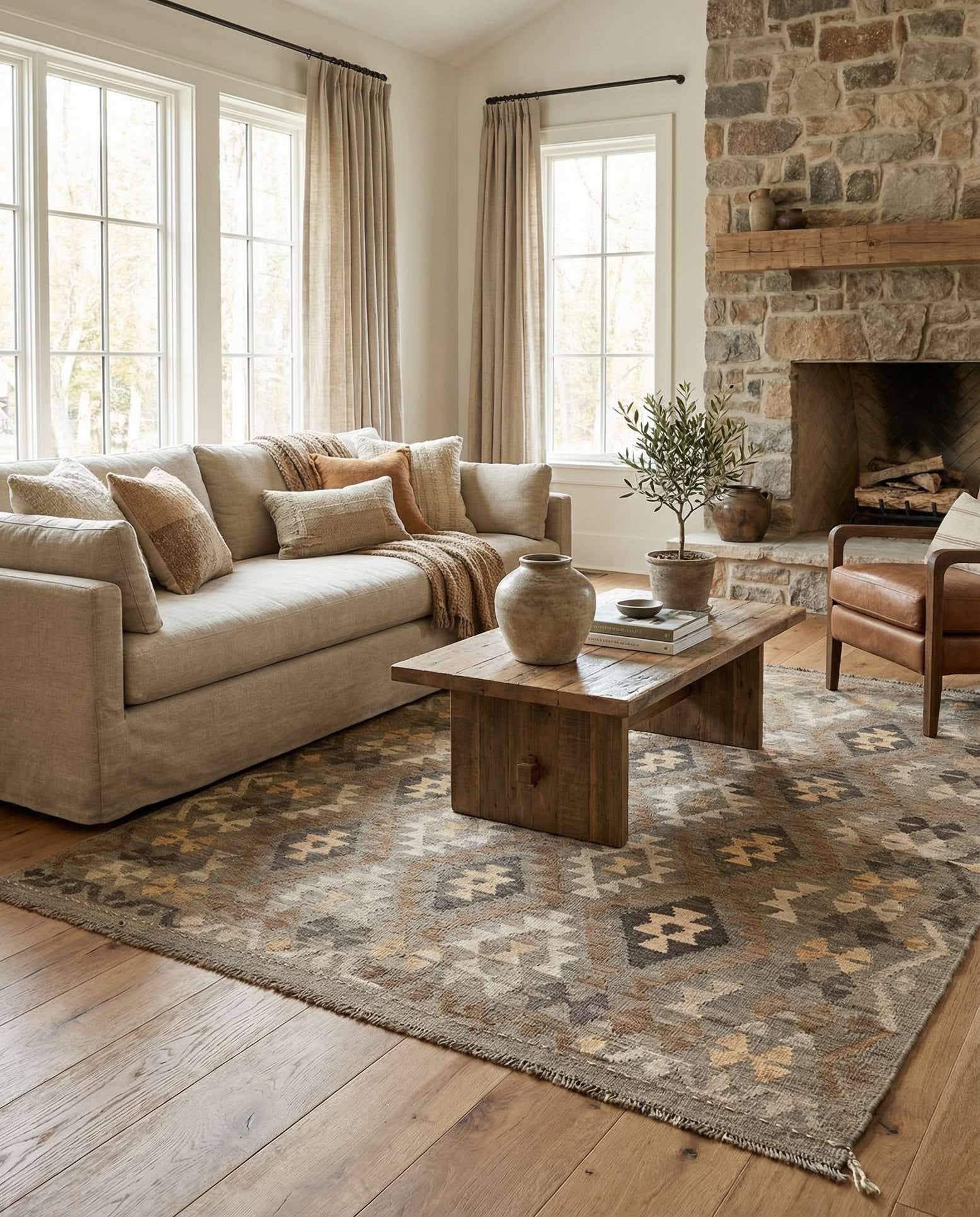 5' 2 x 6' 3 Hand Woven Kilim Maymana Wool Rug