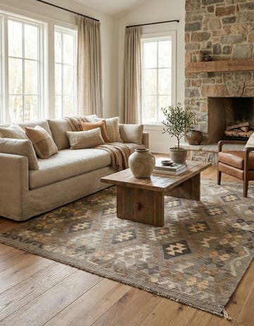 5' 2 x 6' 3 Hand Woven Kilim Maymana Wool Rug