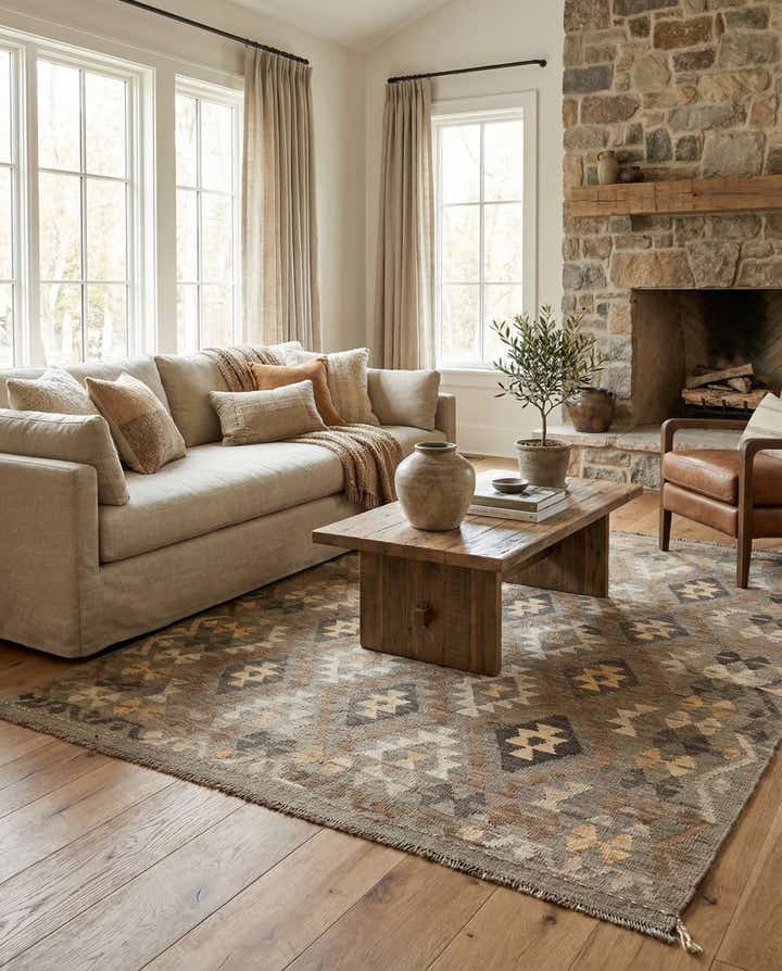 5' 2 x 6' 3 Hand Woven Kilim Maymana Wool Rug