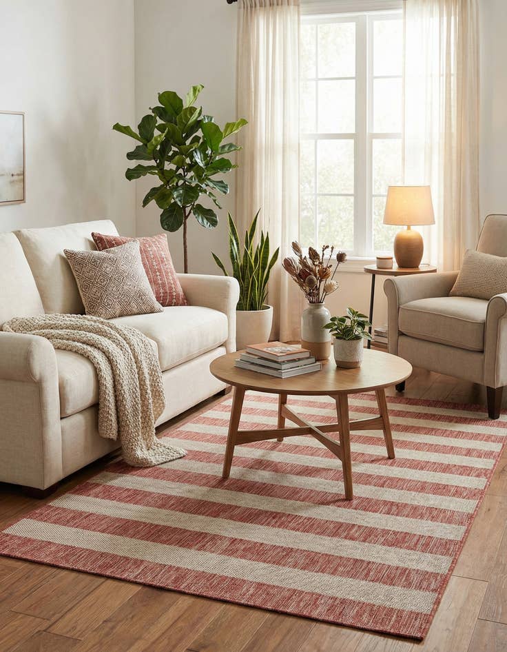 Detail image of 5' 3 x 8'  Washable Striped Indoor / Outdoor Rug