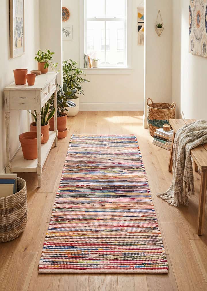 2' x 5' 1 Hand Woven Chindi Cotton Runner Rug