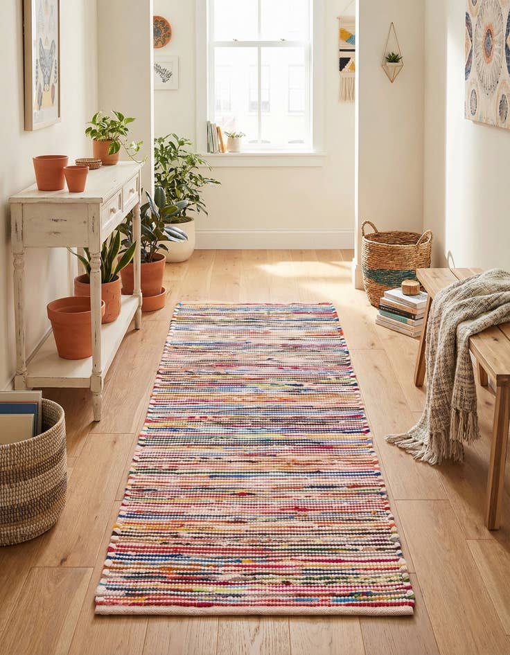 Detail image of 2' x 5' 1 Hand Woven Chindi Cotton Runner Rug
