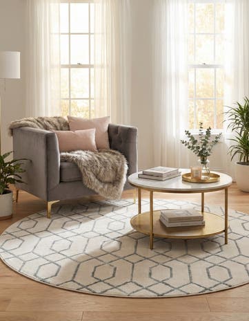 White and Silver Marilyn Monroe™ Glam Trellis Round Rug