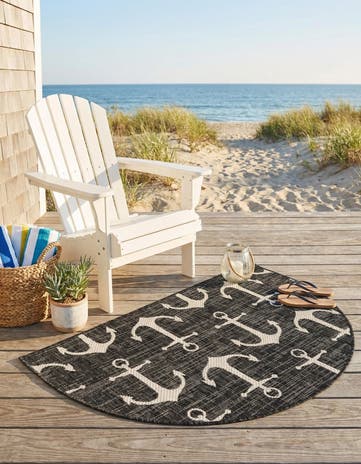 Charcoal Easy-Clean Coastal Indoor / Outdoor Hearth Rug