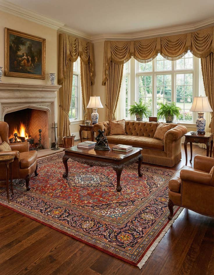 Detail image of  6' 10 x 9' 11 Kashan Wool Rug