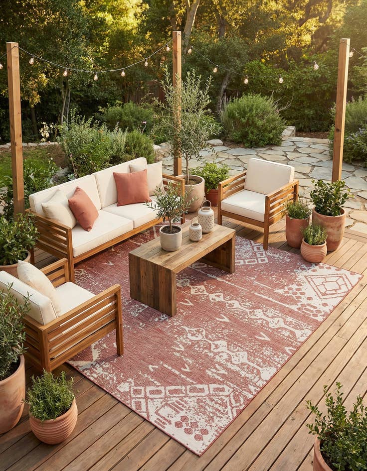 Detail image of  7' 10 x 10'  Washable Bohemian Indoor / Outdoor Rug