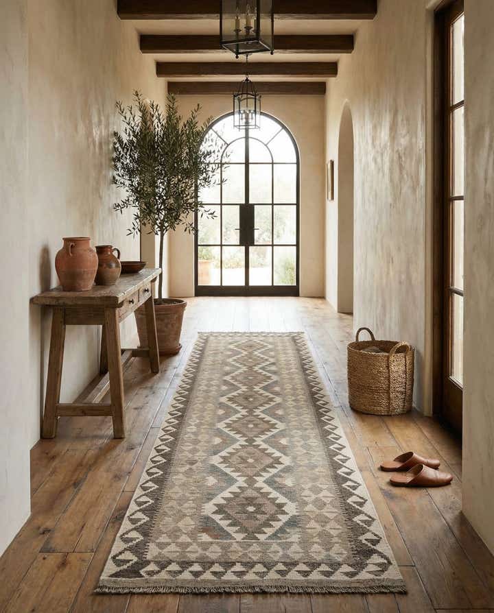 2' 10 x 9' 8 Hand Woven Kilim Maymana Wool Runner Rug