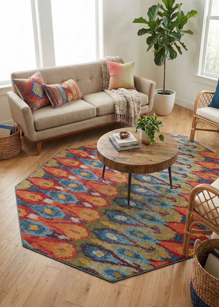7' x 7' Easy-Clean Modern Indoor / Outdoor Octagon Rug