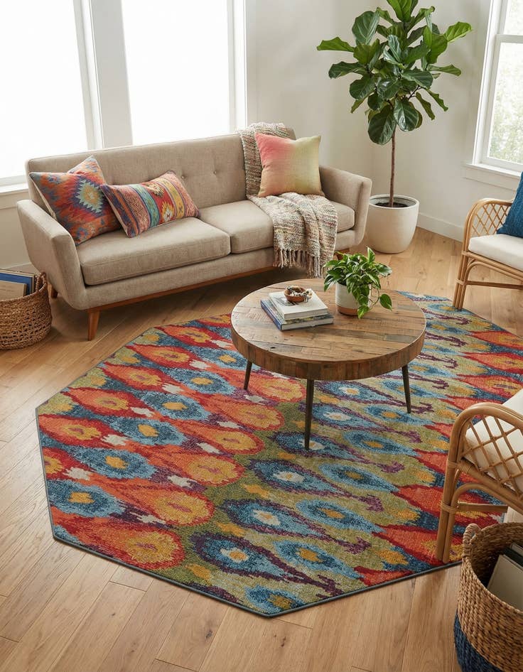 Detail image of 7' x 7'  Washable Modern Indoor / Outdoor Octagon Rug