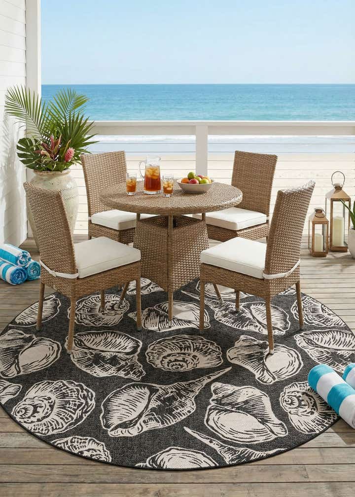 10' x 10' Easy-Clean Coastal Indoor / Outdoor Round Rug