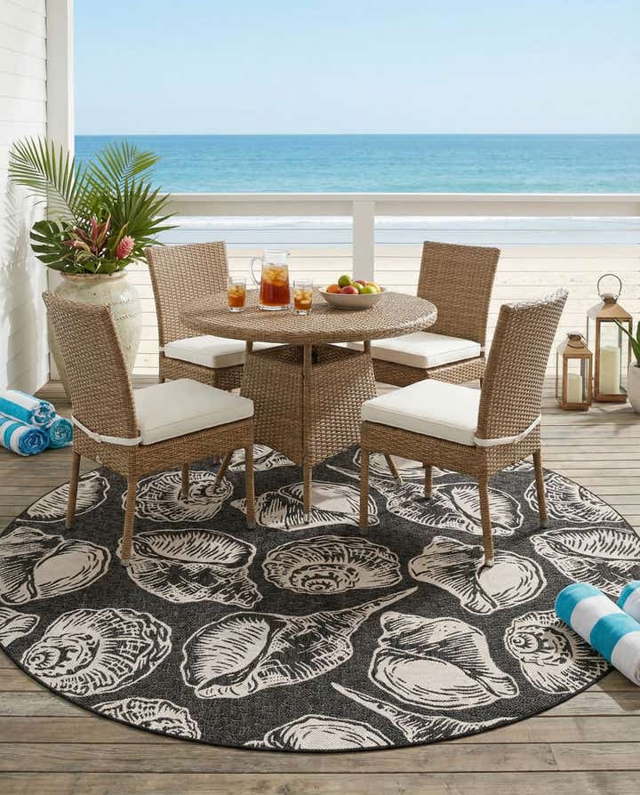 10' x 10' Easy-Clean Coastal Indoor / Outdoor Round Rug