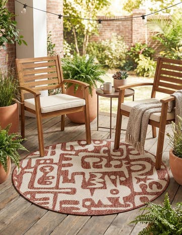 Rust Red Easy-Clean Modern Indoor / Outdoor Round Rug