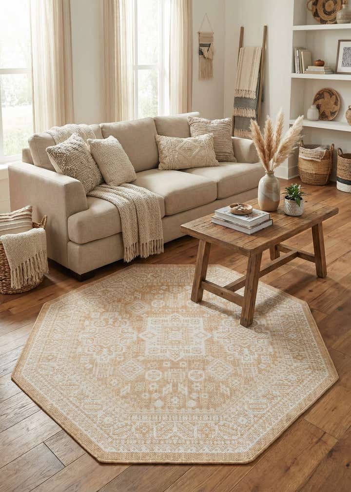 5' 3 x 5' 3 Easy-Clean Aztec Indoor / Outdoor Octagon Rug