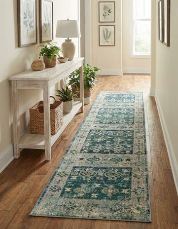 Green Washable El Paso Runner Rug