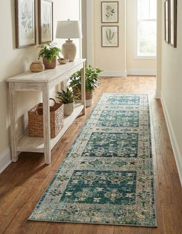Green Washable El Paso Runner Rug