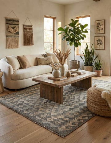 4' 1 x 5' 10 Hand Woven Kilim Maymana Wool Rug