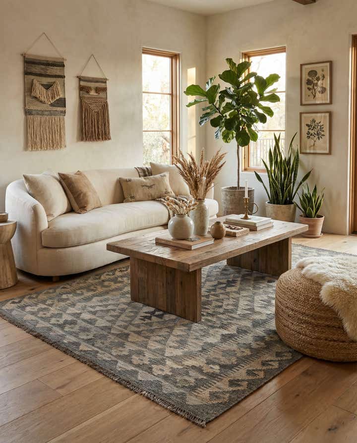 4' 1 x 5' 10 Hand Woven Kilim Maymana Wool Rug