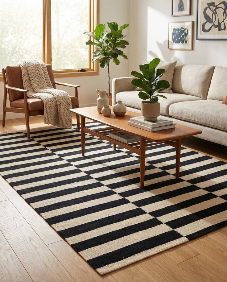 Detail image of 4' 3 x 5' 10 Hand Woven Kilim Modern Wool Rug