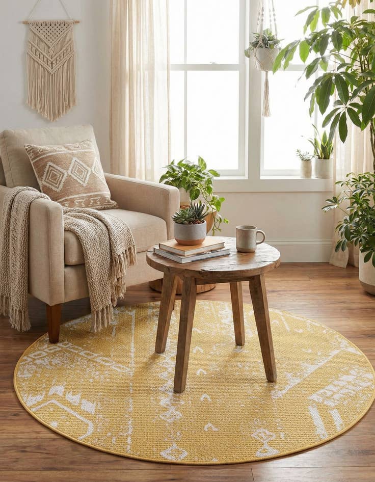 Detail image of 3' x 3'  Washable Bohemian Indoor / Outdoor Round Rug