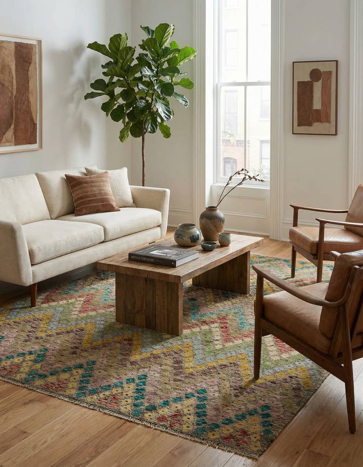 Detail image of 7' x 8'  Hand Woven Kilim Modern Wool Square Rug