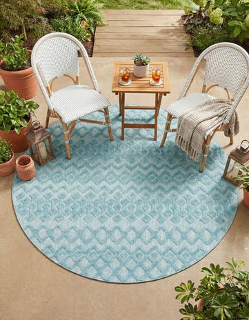 7' x 7' Easy-Clean Trellis Textured Indoor / Outdoor Round Rug