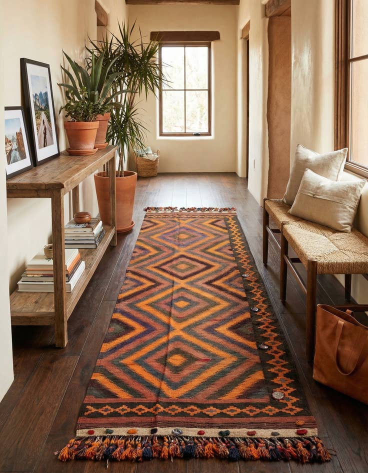 Detail image of  4' 1 x 12' 4  Hand Woven Kilim Fars Wool Runner Rug