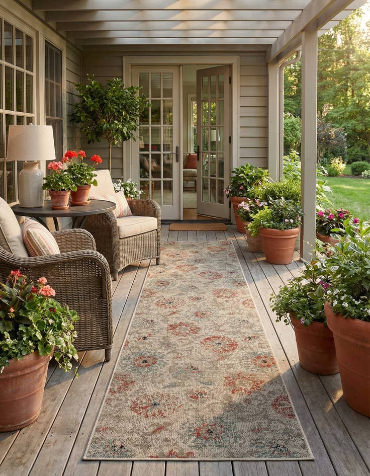 Detail image of 2' 7 x 10'  Washable Botanical Indoor / Outdoor Runner Rug