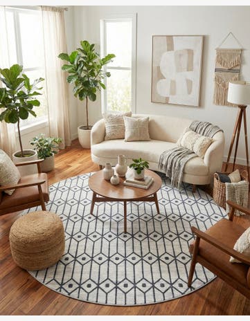 White Lattice Trellis Round Rug