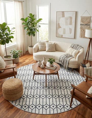 White Lattice Trellis Round Rug