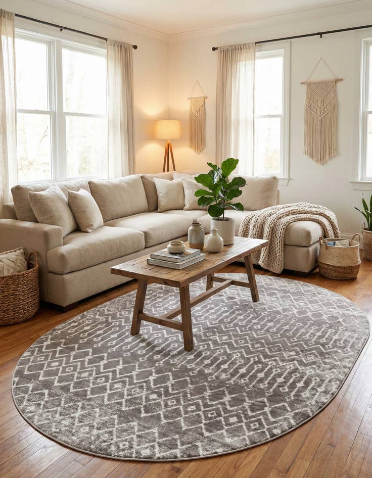 Detail image of  8' x 10' Bohemian Trellis Oval Rug