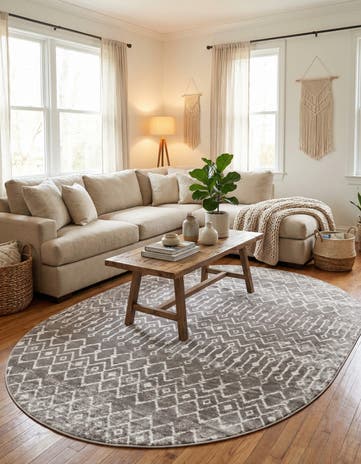 Stone Gray Bohemian Trellis Oval Rug