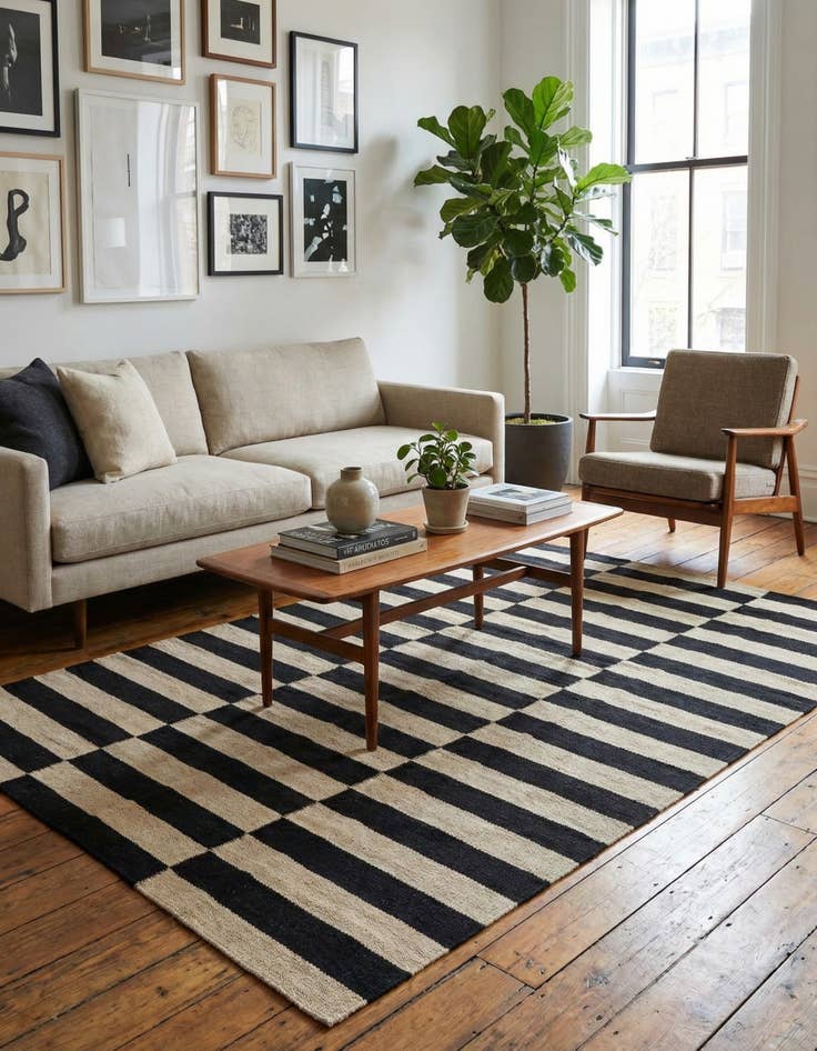 Detail image of 3' 4 x 4' 9  Hand Woven Kilim Modern Wool Rug