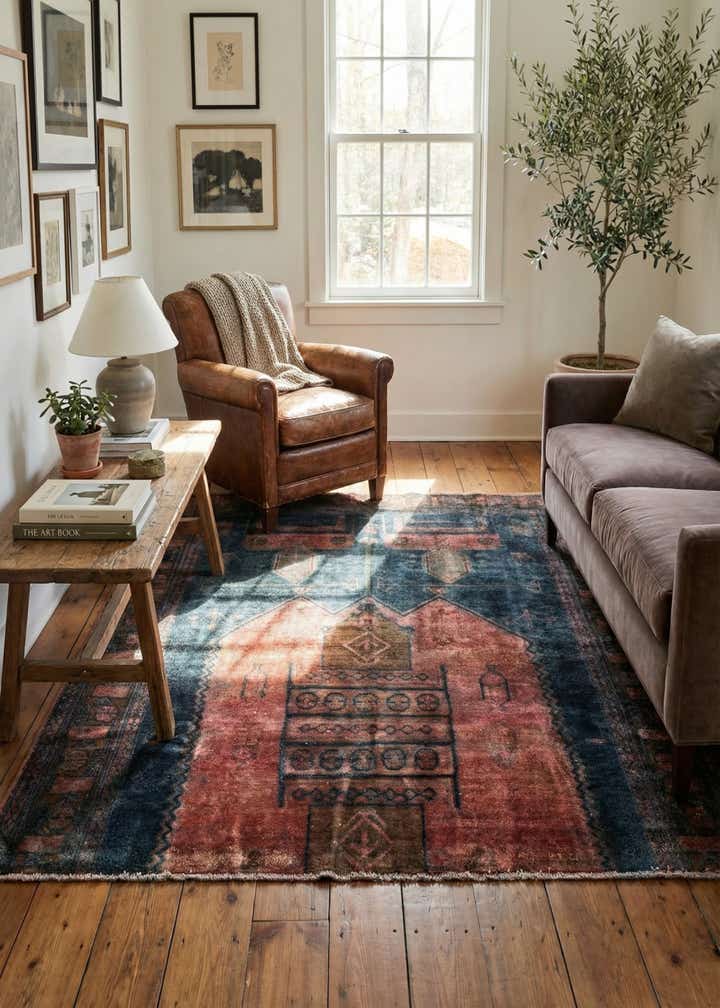 5' 3 x 5' 10 Hand Knotted Ultra Vintage Persian Wool Square Rug