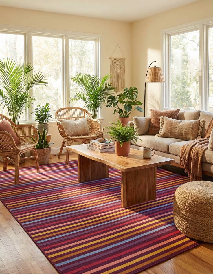 Detail image of 10' x 13'  Washable Striped Indoor / Outdoor Rug