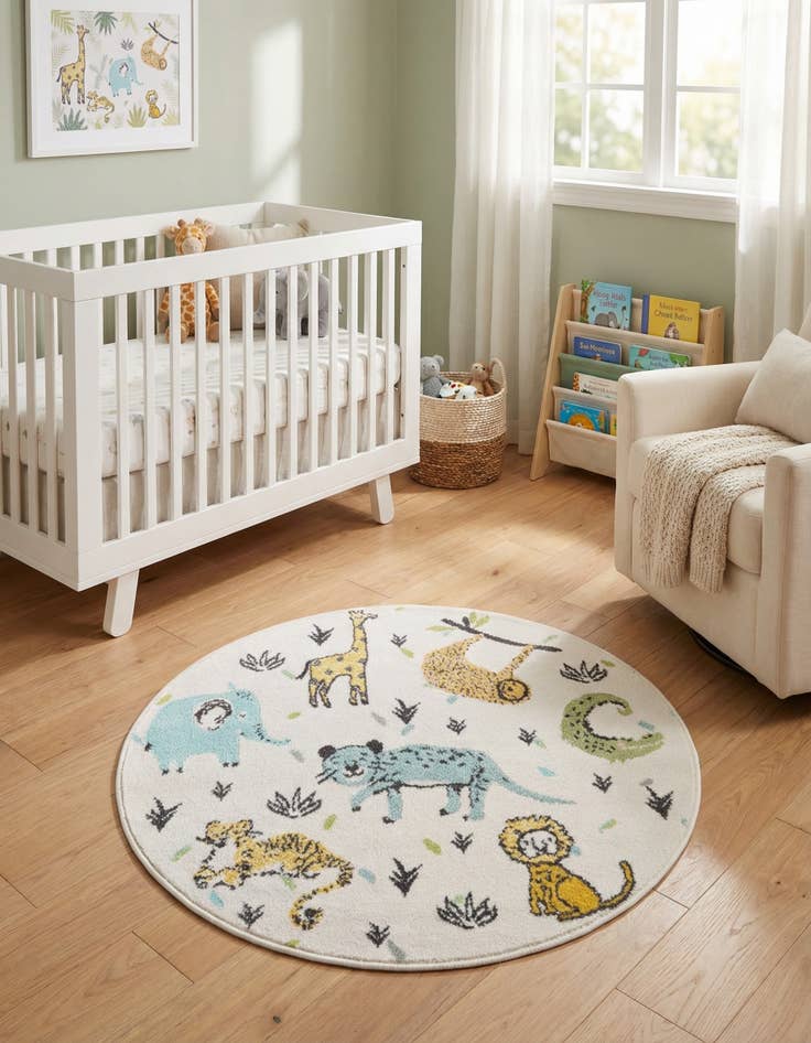 Detail image of 3' 3 x 3' 3 Animals Whimsy Kids Round Rug