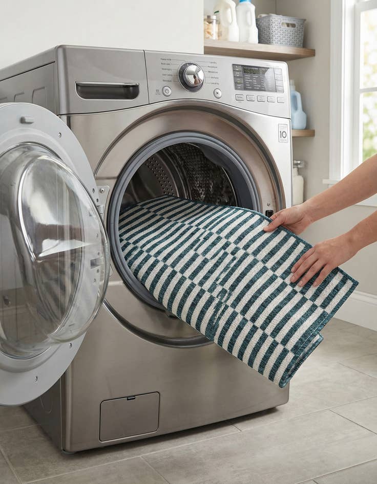 Detail image of 2' x 6'  Washable Striped Indoor / Outdoor Runner Rug