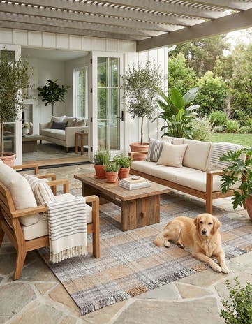 Desert Gray Easy-Clean Eco Plaid Washable Indoor / Outdoor Square Rug