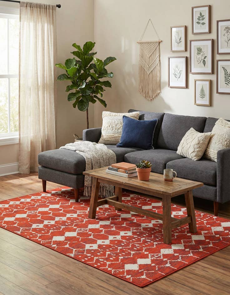 Detail image of  5' 3 x 8'  Washable Lattice Indoor / Outdoor Rug