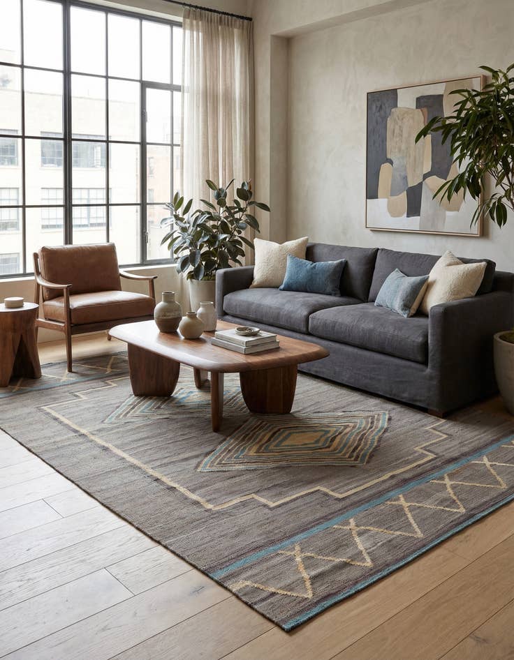 Detail image of 5' 6 x 7' 6  Hand Woven Kilim Modern Wool Rug